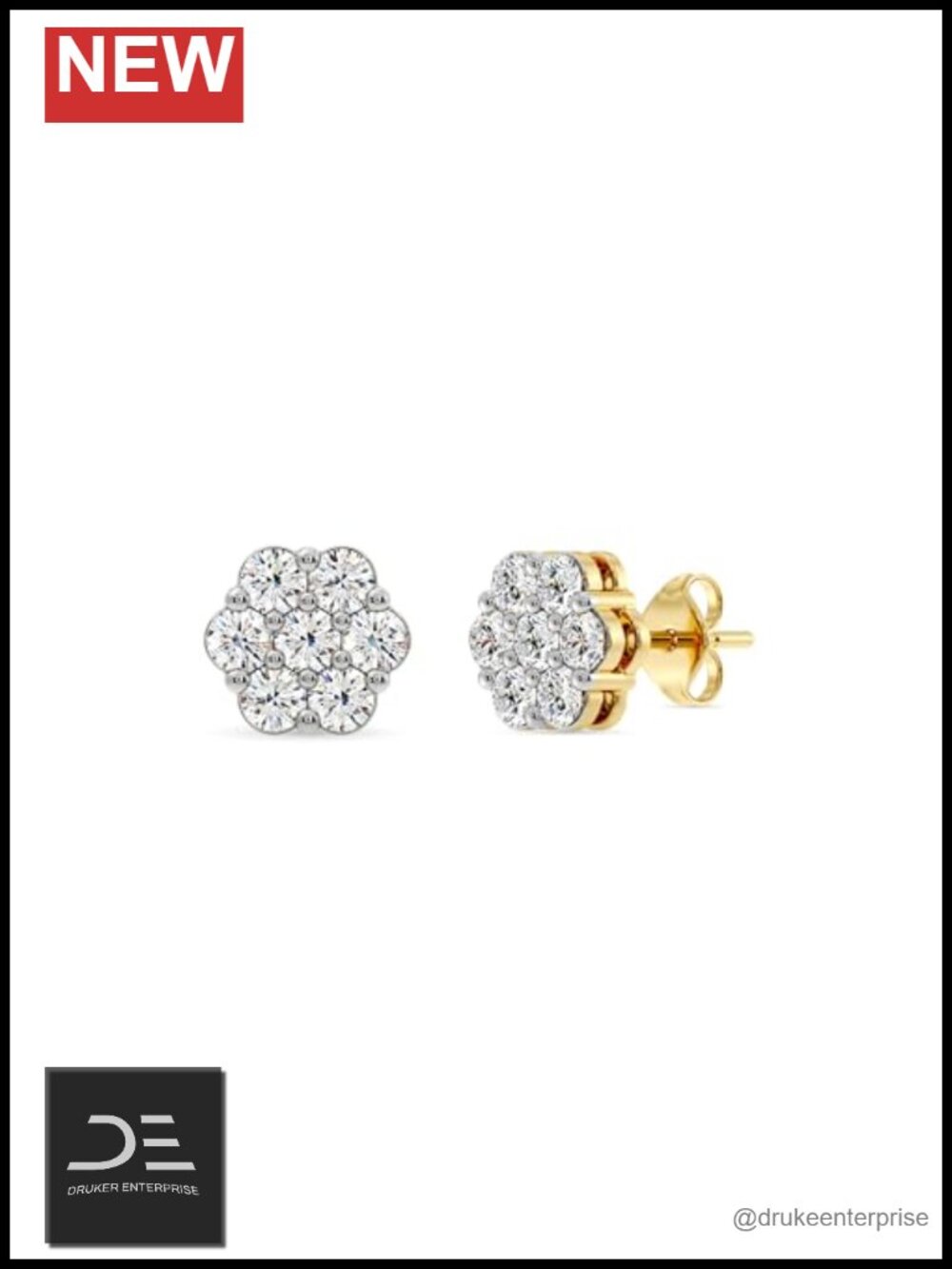 7 Stone Lab-Grown Diamond Flower Earrings 925 Sterling Silver 14KT Gold Plated
